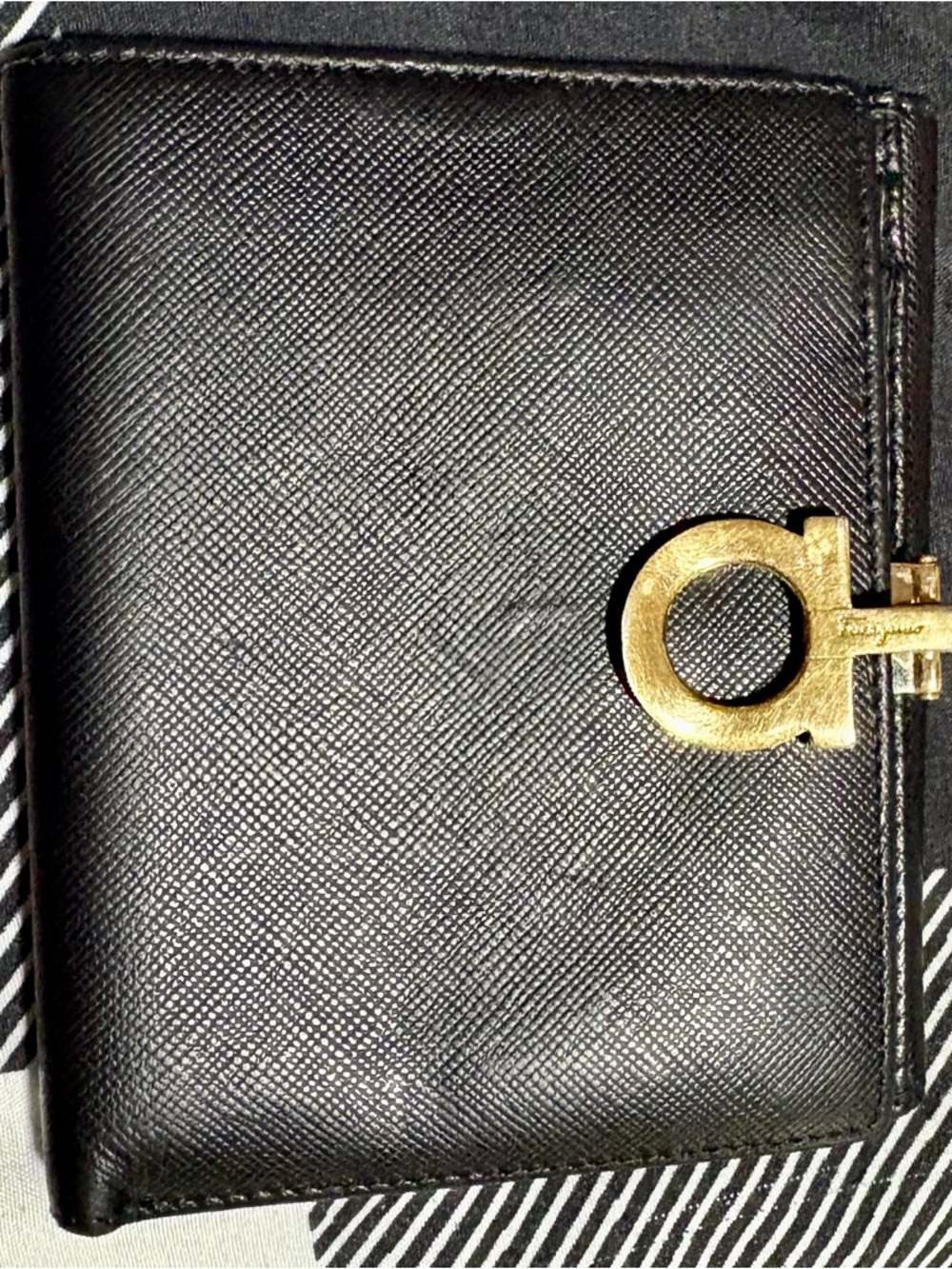 Salvatore Ferragamo Black Leather Wallet with Gold Gancini Detail